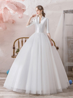 Robes de mariée Vintage Princesse Col haut Demi Manches Etage Longueur Tulle Robes de mariée traditionnelles