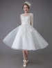 Robes de mariée Vintage Tulle Bateau Manches 3/4 Longueur Une robe de mariée ligne robe de mariée courte