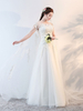 Robes de mariée Watteau train dentelle ivoire perlé tulle longueur robe de mariée