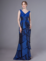 Robes de mère de la mariée col en v robes de soirée en taffetas bleu royal