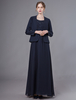 Robes de mère de la mariée robes de perles bleu marine foncé Veste en mousseline de soie robe de soirée de mariage