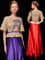 Robes de mère du marié robes en dentelle brodées moitié manches Peplum Maxi Occasion formelle