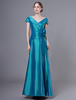 Robes de mère du marié v-cou à manches courtes en taffetas fleurs longueur de plancher robe de soirée