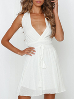 Robes de patineuse en coton col en V sexy sans manches coupe ajustée et robe évasée