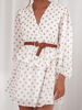 Robes de Patineuses Imprimés Pois Courtes Femmes à Col V avec Manches Longues Amples Coupe Cintrée avec Ceinture Bas Evasée Bicolores