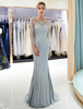 Robes de soirée à manches longues Gris clair Sirène Perles Illusion Robes de cérémonie