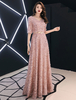 Robes de soirée à paillettes maxi à manches demi-longues au col en V étage longueur robes de soirée
