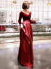 Robes De Soirée 2022 Manches Longues Col En V Satin Velvet Longueur De Plancher Maxi Robes Formelles