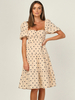Robes de soirée Abricot Col carré manches courtes Robe semi-formelle à pois