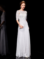 Robes de soirée blanches robe de soirée longue en dentelle à manches demi-manches et sequins Cadeau pour maman