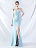 Robes de soirée bleu ciel clair bretelles cou plumes sans manches robe semi-formelle à fente haute