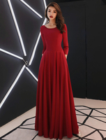 Robes de soirée bordeaux robe de bal manches longues une ligne de robes de soirée avec des poches