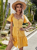 Robes de soirée Boutons jaunes à encolure dégagée Polyester Coton Robe tube charmante