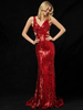 Robes de Soirée Cocktail Longues en Paillettes Moulantes Sirène à Col Décolleté en V Ouvert sur Arrière Coupe Cintrée à Traîne Unicolore Sexy