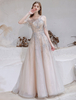 Robes de Soirée Cocktail Longues Femmes en Dentelles avec Paillettes Transparentes à Col Rond avec Bretelles Volantes Coupe Cintrée avec Dos Nu à Lacets Bas Evasée Unicolore