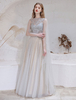 Robes de Soirée Cocktail Longues Femmes en Dentelles avec Paillettes Transparentes avec Cape à Col Rond sans Manches Bas Evasée Coupe Cintrée Unicolore