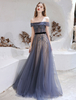 Robes de Soirée Cocktail Longues Femmes en Dentelles avec Paillettes Transparentes Imprimés avec Epaules Nues Sans Manches Coupe Cintrée Bas Evasée Bicolores