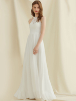 Robes de Soirée Cocktail Longues Femmes en Mousselines à Col Rond Creusants sans Manches Coupe Cintrée Fente Latérale Unicolore