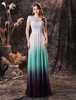 Robes de Soirée Cocktail Longues Femmes en Mousselines Cousu en Dentelles Dégradé de Vert à Col Rond avec Manches Courtes Volantes avec Dos Nu à Lacets Coupe Cintrée Bas Evasée