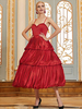 Robes de Soirée Cocktail Longues Femmes en Satins avec Bretelles à Col V sans Manches Coupe Cintrée Bas Evasée Comme Gâteau Coupe Cintrée Unicolore