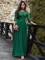 Robes De Soirée Col Rond En Dentelle Manches 3/4 Robe Semi-formelle