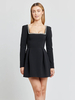 Robes De Soirée Courte Col Carré Perles Robe Semi-Formelle À Manches Longues