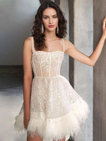 Robes de soirée écru bretelles blanches cou paillettes sans manches mini robe transparente