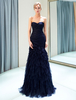 Robes de soirée de luxe Dark Navy sans bretelles Sweetheart Tiered Maxi Mermaid Dress