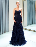 Robes de soirée de luxe Dark Navy sans bretelles Sweetheart Tiered Maxi Mermaid Dress