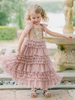 Robes de soirée de mariage Princesse Enfants Robe de soirée sociale Mariage Robe de fille de fleur de mariage Robes de fille de fleur sans manches Arcs à plusieurs niveaux Rose
