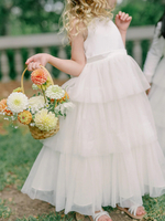 Robes de soirée de mariage robes de dîner doux de mariage robe de fille de fleur robes de fille de fleur sans manches arcs à plusieurs niveaux bleu vert