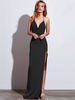 Robes de Soirée Femmes Longues avec Bretelles à Col Décolleté en V avc Dos Nu Coupe Cintrée Fente Latérale Unicolore Robes Etés Sexy