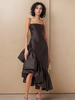 Robes De Soirée Longue À Bretelles Noires Volants Asymétrique Robe Semi-Formelle