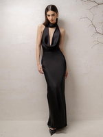 Robes De Soirée Longue Robe Semi-Formelle Noire Dos Nu Col En V Sexy Sans Manches