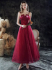 Robes de Soirée Longues en Mousselines Femmes Cousu en Paillettes avec Bretelles à Col Carré Coupe Cintrée Bas Evasée Robe de Soirée Princesse Bordeaux