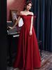 Robes de Soirée Longues en Satin Femmes avec Epaulés Dénudées à Lacets Coupe Cintrée Bas Evasée Unicolore Robes de Soirée Princesse Bordeaux
