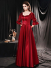 Robes de Soirée Longues en Satin Femmes avec Manches Mi-longues Amples à Col Carré avec Dos Nu à Lacets Coupe Cintrée Bas Evasée Unicolore Robes de Princesse Bordeaux