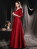 Robes de Soirée Longues en Satin Femmes avec Manches Mi-longues Amples Volantes à Col Carré avec Dos Nu à Lacets Coupe Cintrée Bas Evasée Unicolore Robes de Princesse Bordeaux