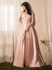 Robes de Soirée Longues en Satin Femmes Epaules Dénudées sans Manches Coupe Cintrée Bas Evasée Dos Nu à Lacets unicolore Rose Fente Latérale