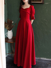 Robes de Soirée Longues Femmes avec Manches Courtes Amples Décors avec Perles à Col V Coupe Cintrée Bas Evasée Unicolore Bordeaux