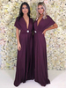 Robes de Soirée Longues Femmes en Mousselines à Col Décolleté en V avec Manches Courtes Coupe Cintrée Bas Evasée Robes de Soirée Sexy