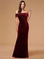 Robes de Soirée Longues Moulantes en Velours Femmes avec Epaules Dénudées Coupe Cintrée Robes de Soirée Sirène