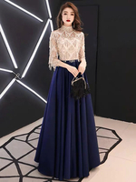 Robes de soirée manches longues glands paillettes col haut maxi robes de soirée