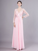 Robes de soirée manches longues robe de bal en dentelle perles robe de soirée col en V étage longueur