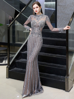Robes de soirée Mermaid Jewel manches longues étage longueur robe de soirée formelle
