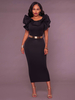 Robes de soirée noir col bijou volants manches courtes robe semi-formelle haute conception basse