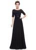 Robes de soirée noires Applique à laine Mère de la mariée Robes mousseline Jewel Neck Half Sleeve A Line Floor Length Wedding Guest Dresses Cadeau pour maman