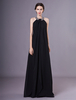 Robes de soirée noires en mousseline de soie perlées longueur de plancher robes de soirée