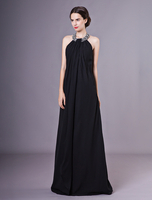 Robes de soirée noires en mousseline de soie perlées longueur de plancher robes de soirée