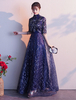 Robes de soirée paillettes à manches longues en dentelle col haut maxi robes de soirée